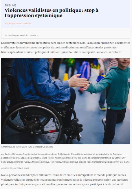 Notre tribune dans Libération à signer : Violences validistes sur les élues et élus handicapés