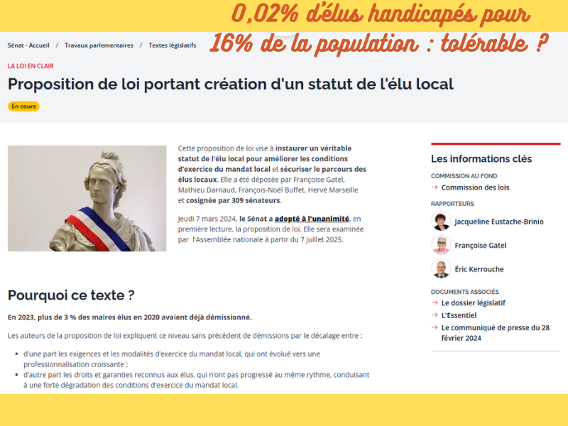 0,02% d’élus handicapés alors que 16% de la population a un handicap : tolérable dans une nation démocratique ? 